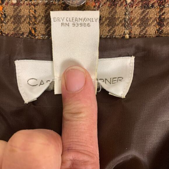 Casual Corner Brown Tweed Boxy Blazer Velvet Collar Size 14 - Picture 8 of 9